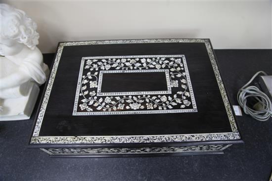 An 18th century Indo Portuguese ebony and ivory casket, width 1ft 7.5in. depth 1ft 1.5in. height 4.5in.